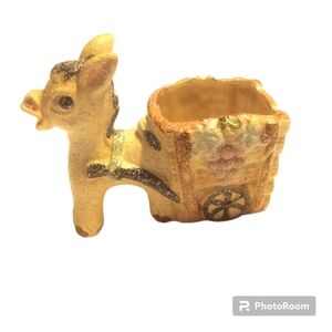 Donkey Figurine Planter Flower Vase Ceramic Pottery Hand Painted Sugar Popcorn.